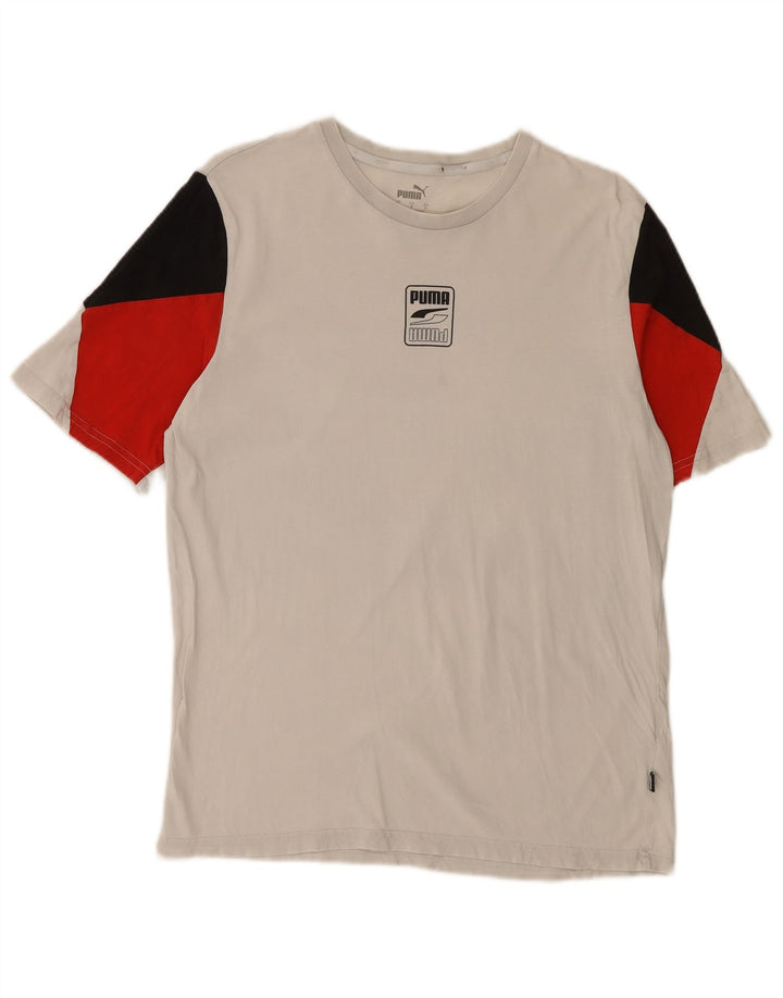 PUMA Mens Graphic T-Shirt Top Small White Colourblock