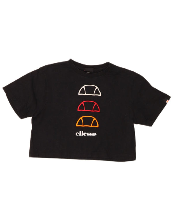 Ellesse Damen Crop Graphic T-Shirt Top UK 8 Small Schwarz Baumwolle