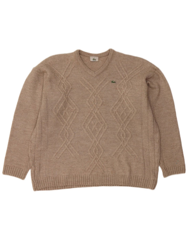 LACOSTE Herren-Pullover mit V-Ausschnitt, Größe 7 2XL, beige Wolle