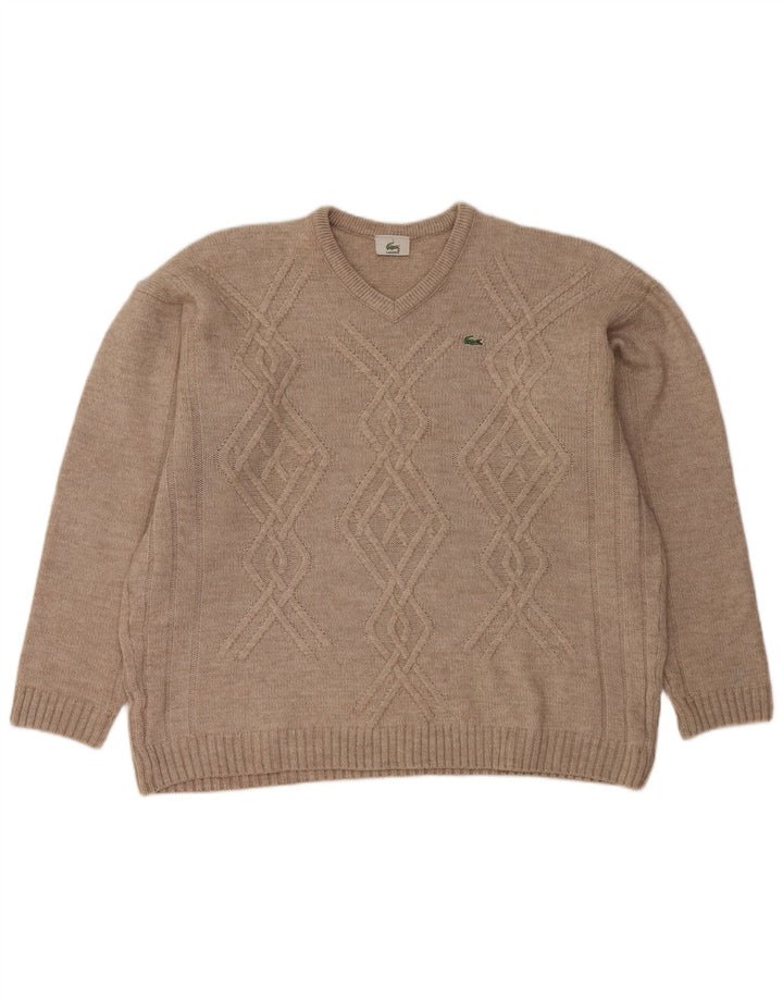 LACOSTE Herren-Pullover mit V-Ausschnitt, Größe 7 2XL, beige Wolle