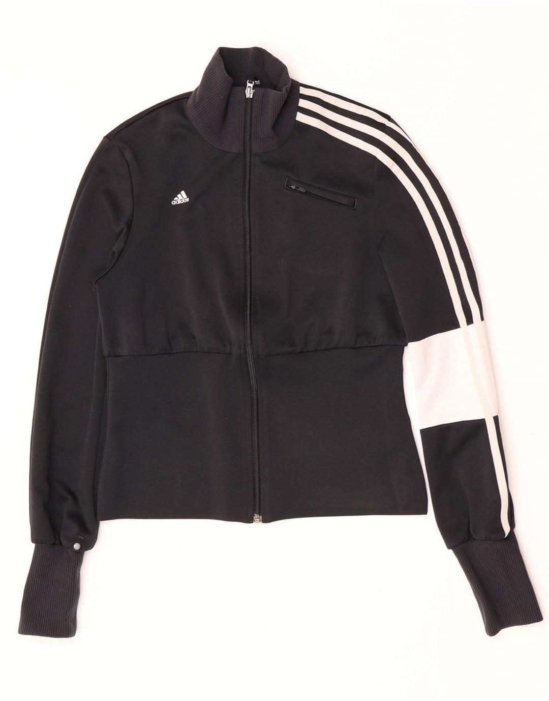 Adidas Damen Crop Trainingsanzug Top Jacke UK 14 Medium Schwarz Colourblock
