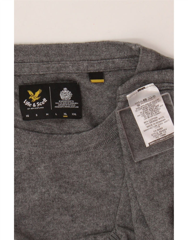 Lyle & Scott Herren-Pullover mit Rundhalsausschnitt, XL, graue Baumwolle