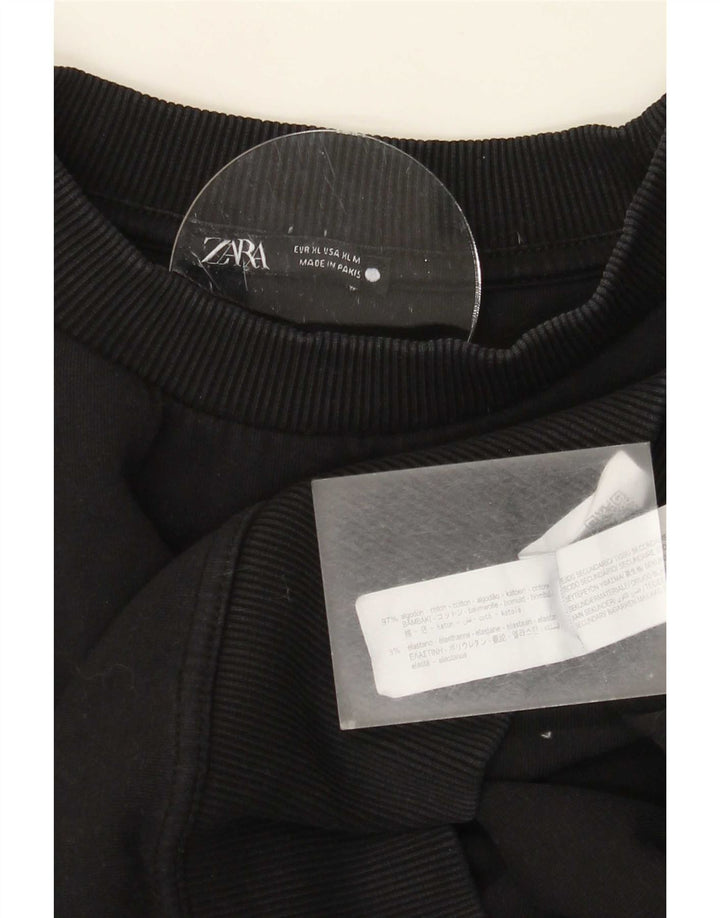 Zara Herren Kurzarm-Sweatshirt-Pullover XL aus schwarzer Baumwolle