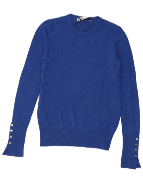 Zara Damen-Pullover mit Rundhalsausschnitt, UK 10, kleine blaue Viskose