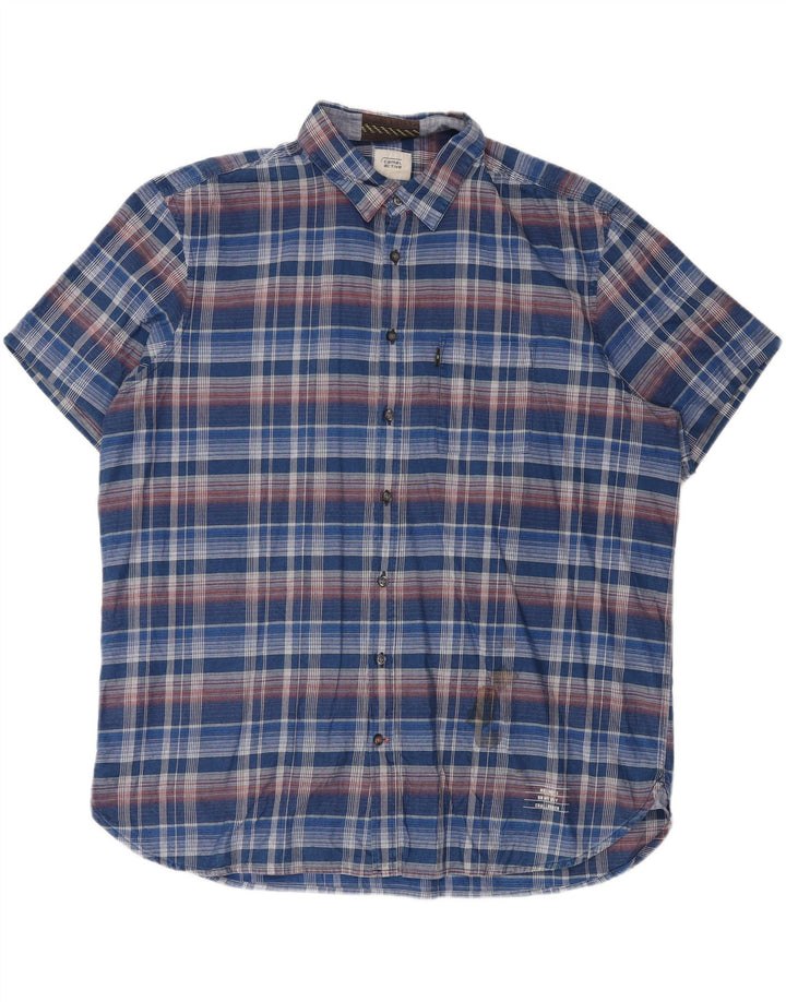 CAMEL ACTIVE Herren-Kurzarmhemd mit normaler Passform, 2XL, blau kariert