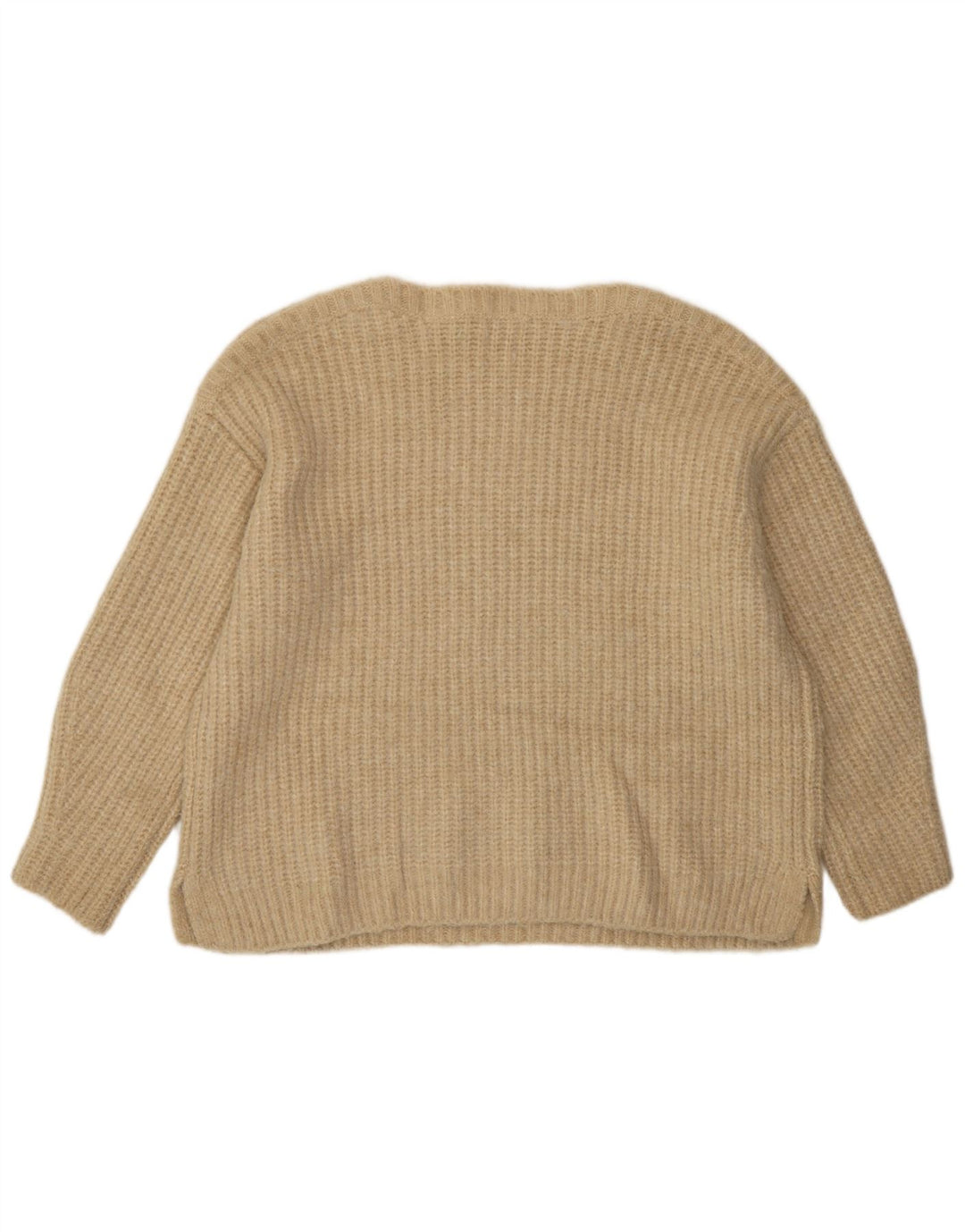 Übergroßer Damen-Pullover mit U-Boot-Ausschnitt von Zara, UK 14, mittelbeigefarbenes Polyester