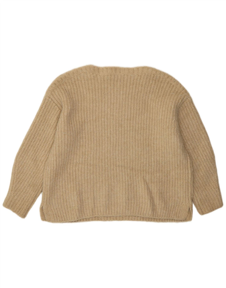 Übergroßer Damen-Pullover mit U-Boot-Ausschnitt von Zara, UK 14, mittelbeigefarbenes Polyester