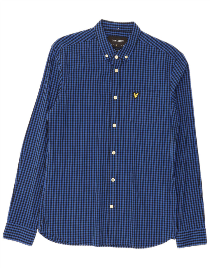 Lyle & Scott Slim-Fit-Hemd für Herren aus mittelblauer Gingham-Baumwolle