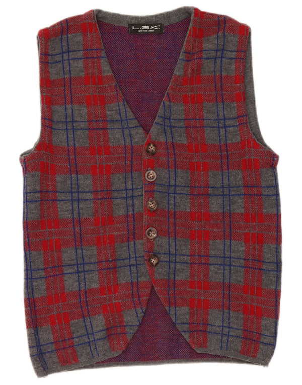 Vintage Herren Ärmelloser Cardigan Pullover Kleine graue Karowolle