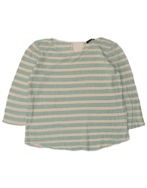 Massimo Dutti Womens Oversized Top 3/4 Sleeve UK 10 Small Blue Striped