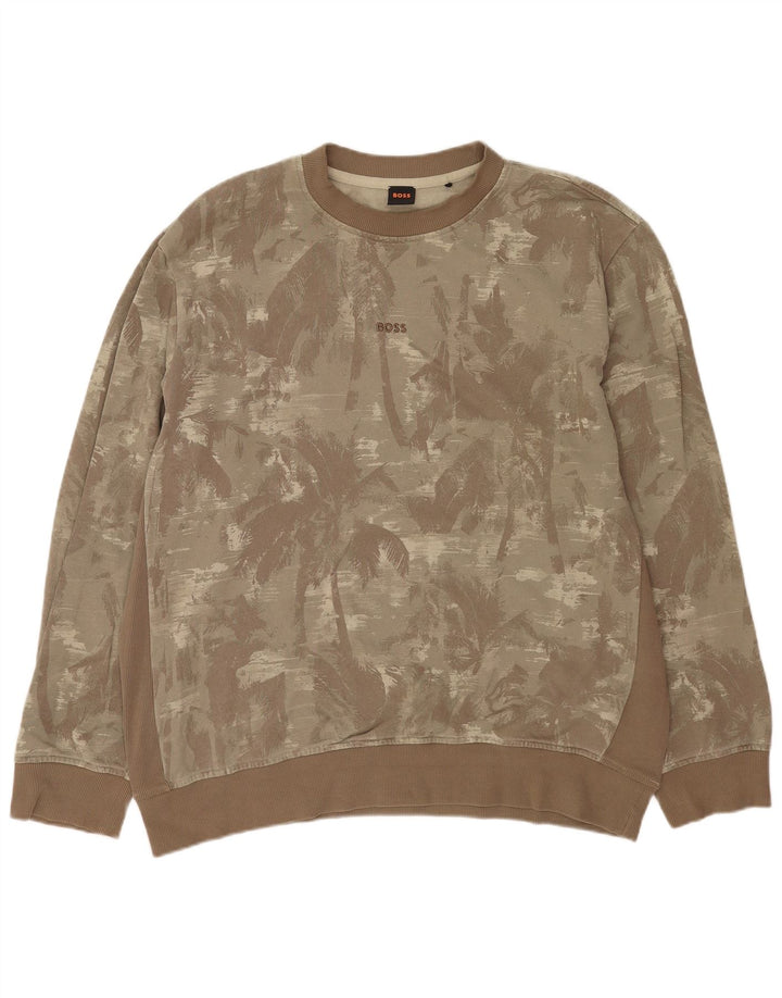 Hugo Boss Herren-Sweatshirt mit Grafik, 2XL, Khaki, Baumwolle, hawaiianisch