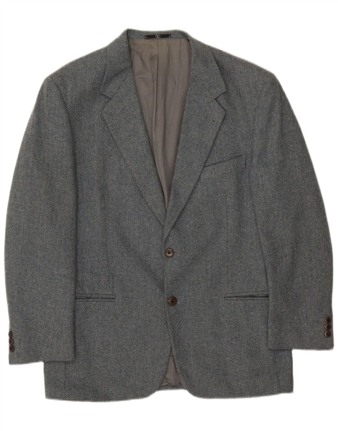 Valentino Herren-Blazer mit 2 Knöpfen, IT 50, große graue Wolle mit Fischgrätenmuster