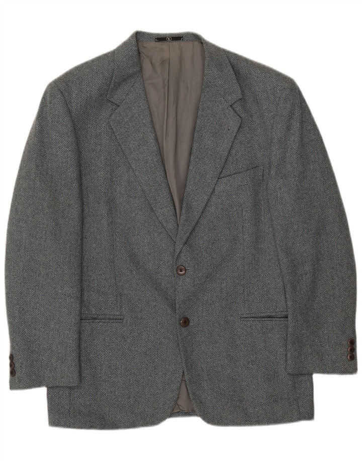 Valentino Herren-Blazer mit 2 Knöpfen, IT 50, große graue Wolle mit Fischgrätenmuster