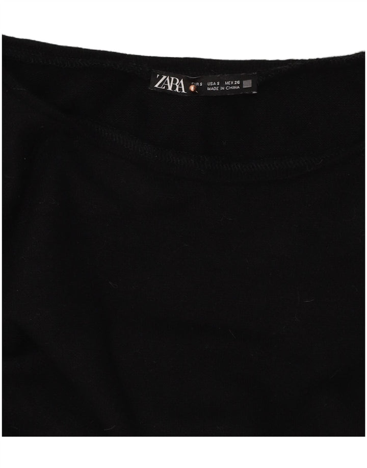Zara Damen Crop Top Langarm UK 10 Small Schwarz