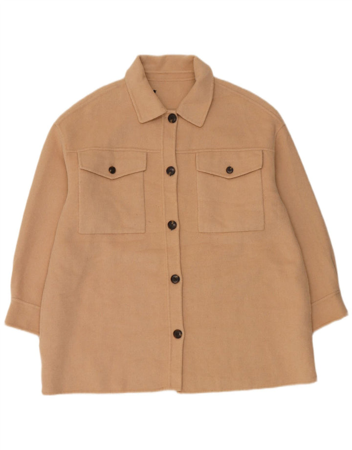 Zara Damen Übergroße Bomberjacke UK 14 Mittelbeige Wolle