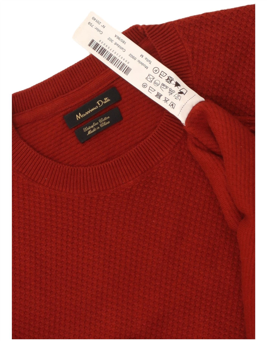 Massimo Dutti Herren-Pullover mit Rundhalsausschnitt, mittelgroße burgunderfarbene Baumwolle