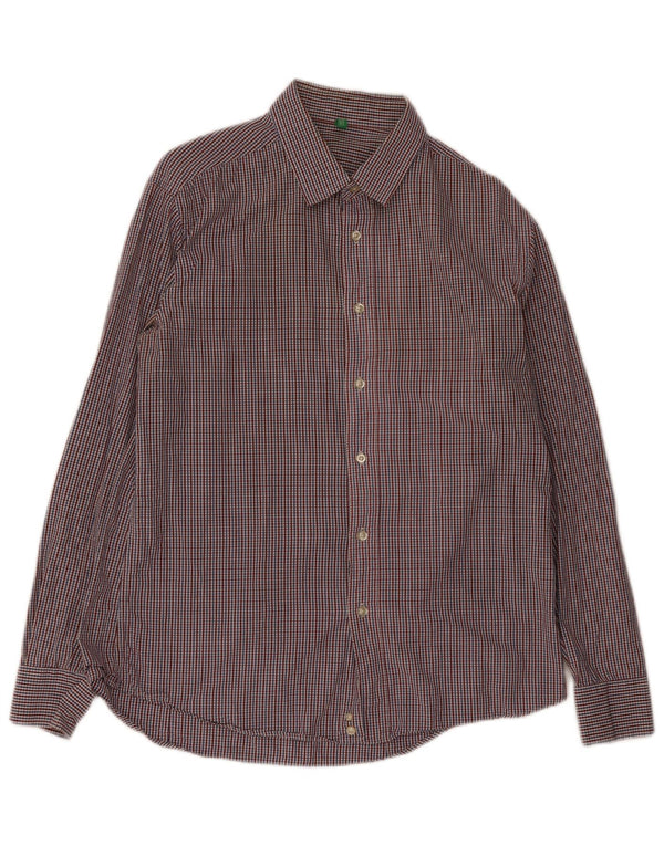 Benetton Herrenhemd XL, mehrfarbig, kariert, Baumwolle