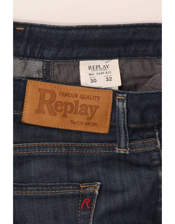 Replay Damen Bootcut Jeans W30 L32 Marineblau Baumwolle