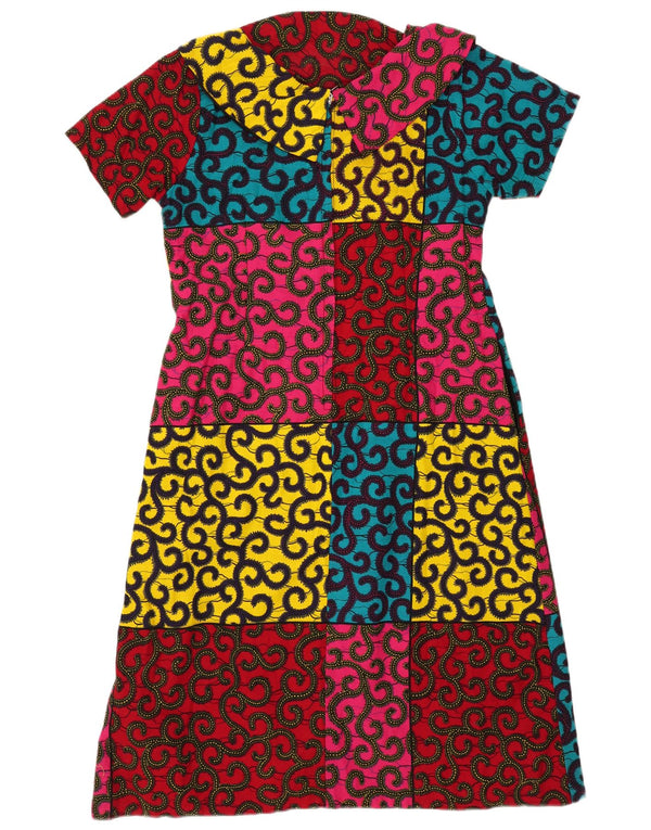 Vintage Damen A-Linien-Kleid UK 14 Medium Mehrfarbiger Farbblock