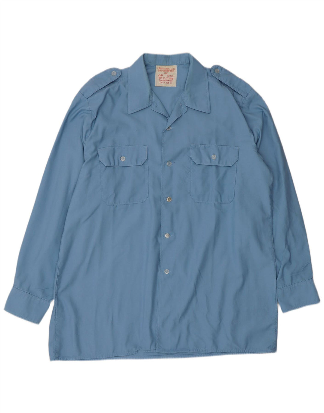 Vintage Herren-Militärhemd, Größe 43/44, großes blaues Polyester