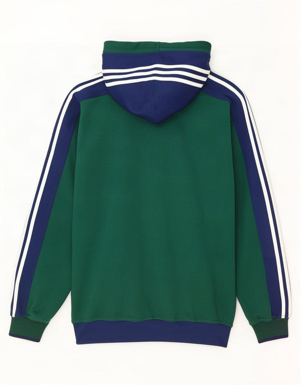Adidas Herren-Kapuzenpullover mit Reißverschluss, UK 42/44, großes grünes Farbblock-Polyester