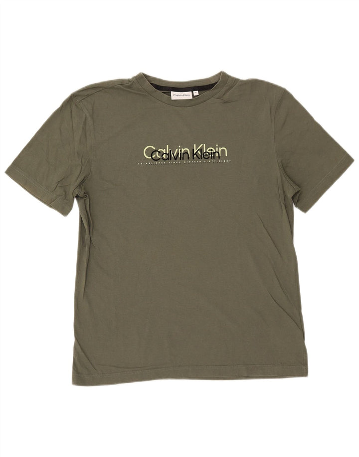 Calvin Klein Herren-T-Shirt mit Grafik, mittlere Khaki-Baumwolle