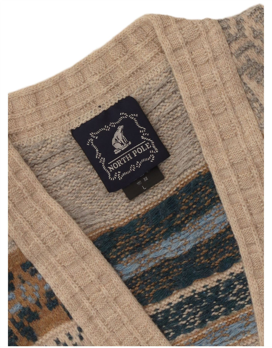 North Pole Herren-Strickjacke, groß, Beige, Fair-Isle-Wolle