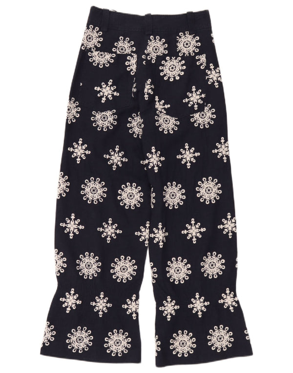 Zara Damen-Hose mit hohem Bund, kurz geschnitten, XS, W24, L26, Marineblau mit Blumenmuster
