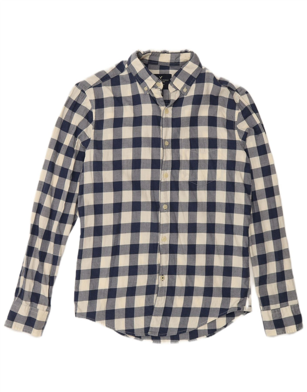 American Eagle Herren-Hemd mit klassischer Passform, XS, Marineblau, Gingham-Baumwolle