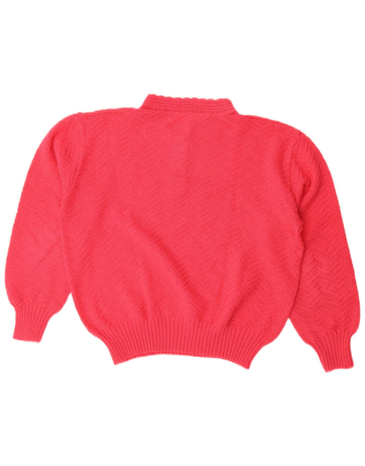 Vintage Damen Pullover mit Knopfkragen, UK 16, Größe L, Rot