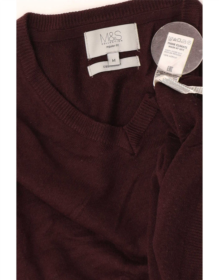 Marks & Spencer Herren-Pullover mit normaler Passform und V-Ausschnitt in mittlerem Kastanienbraun