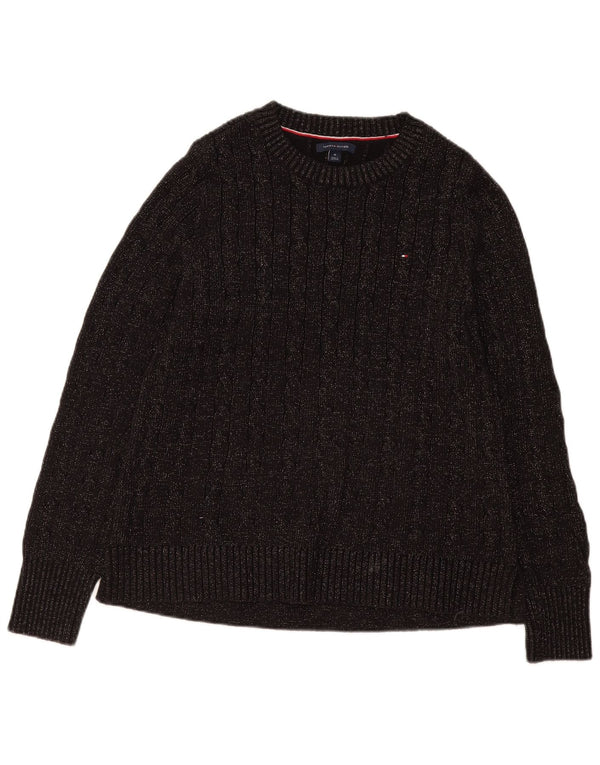 Tommy Hilfiger Damen-Pullover mit Rundhalsausschnitt, Gr. 12, mittelschwarz, Baumwolle