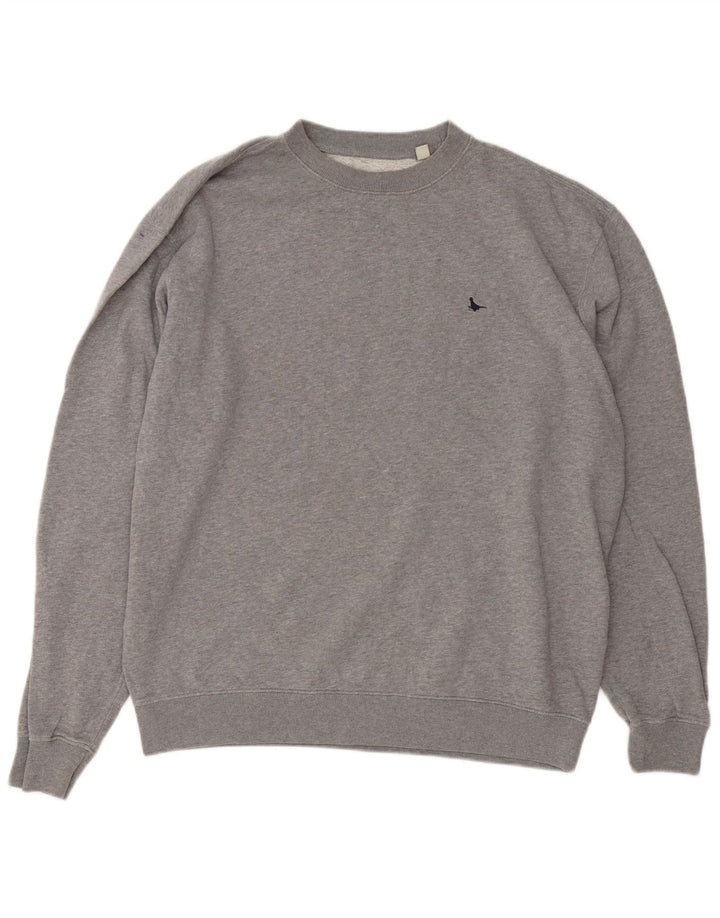 Jack Wills Herren-Sweatshirt-Pullover aus mittelgrau gefleckter Baumwolle
