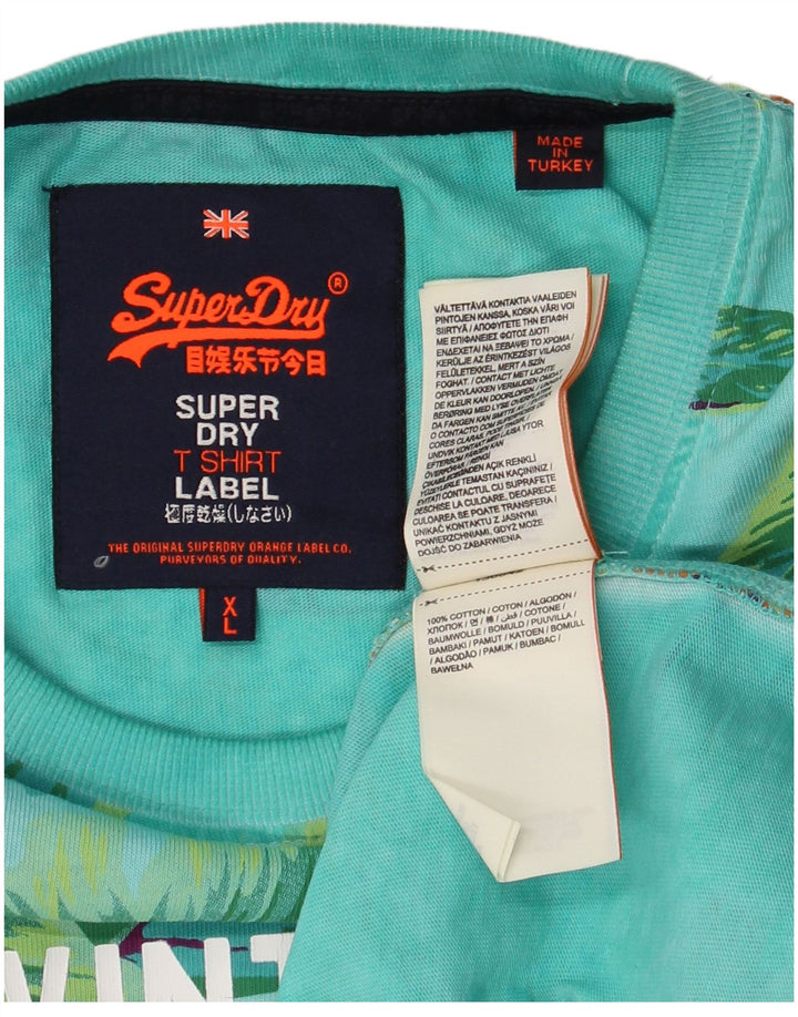 SUPERDRY Herren Grafik-T-Shirt-Oberteil XL aus blauer Baumwolle mit Blumenmuster