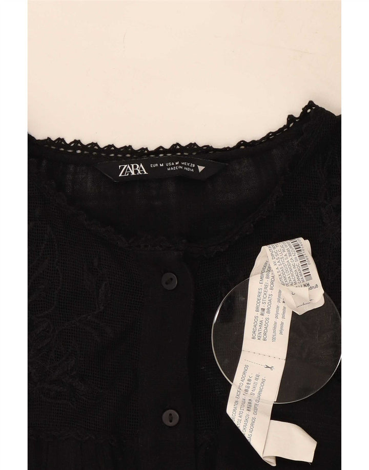 Zara Damen-Hemdbluse UK 14 Medium Black Floral Polyester