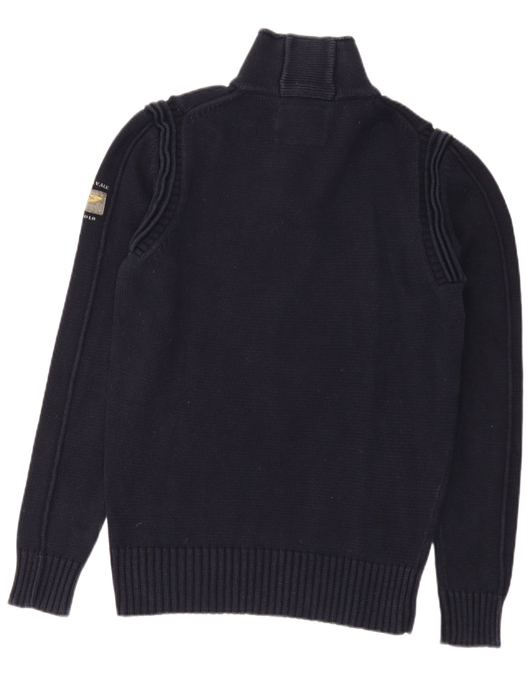 Aviazione Navale Herren-Pullover mit Knopfkragen, mittlere marineblaue Baumwolle