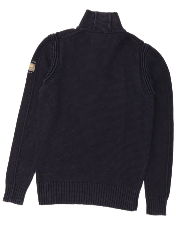 Aviazione Navale Herren-Pullover mit Knopfkragen, mittlere marineblaue Baumwolle