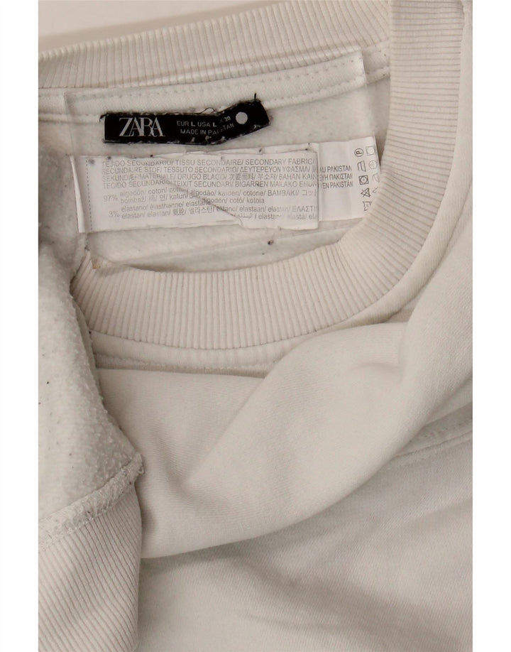 ZARA Womens Sweatshirt Jumper UK 16 Large White Cotton Vintage Zara and Second-Hand Zara from Messina Hembry 
