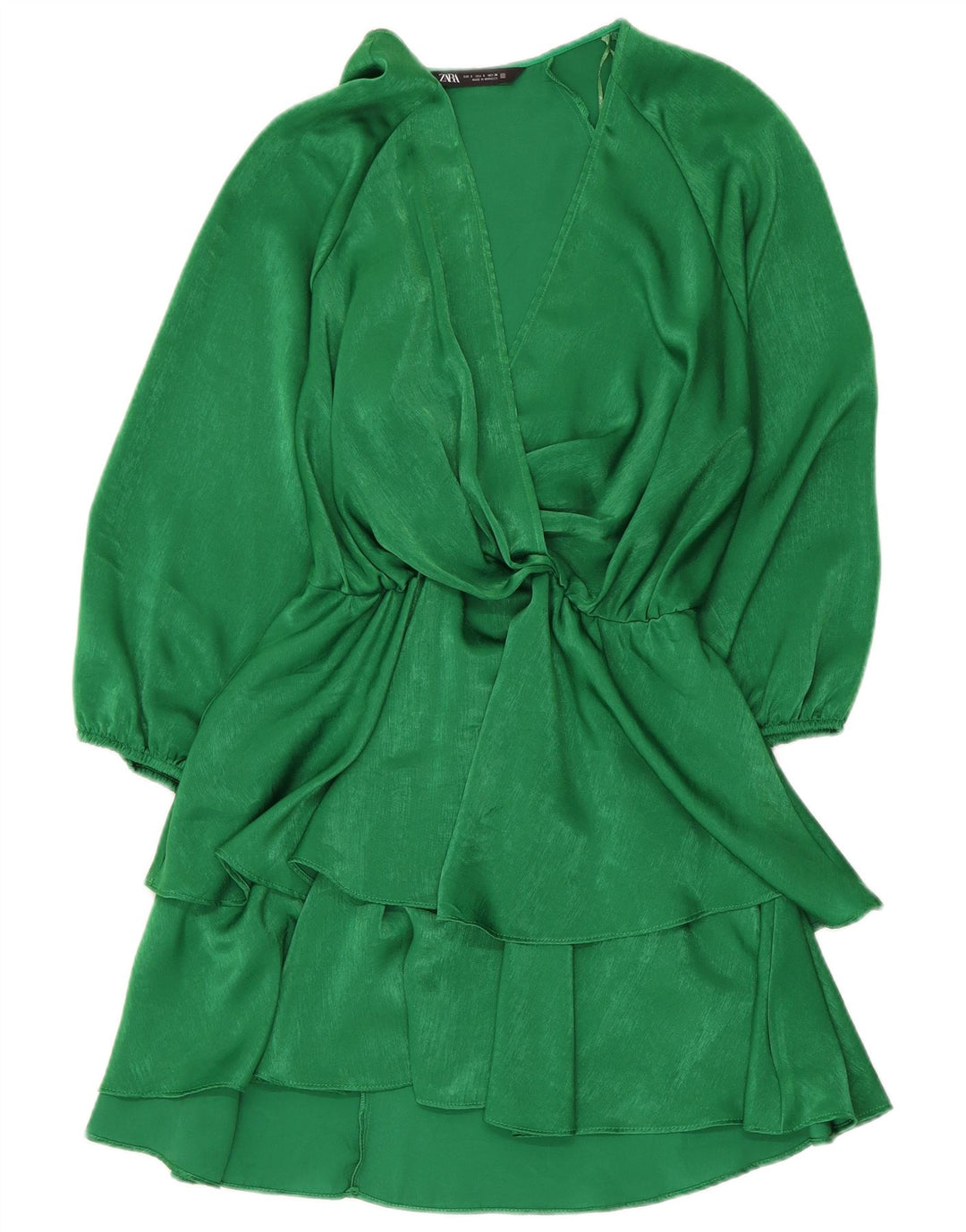 Zara Damen-Kleid mit 3/4-Ärmeln, gestuft, Größe S, Grün, Polyester