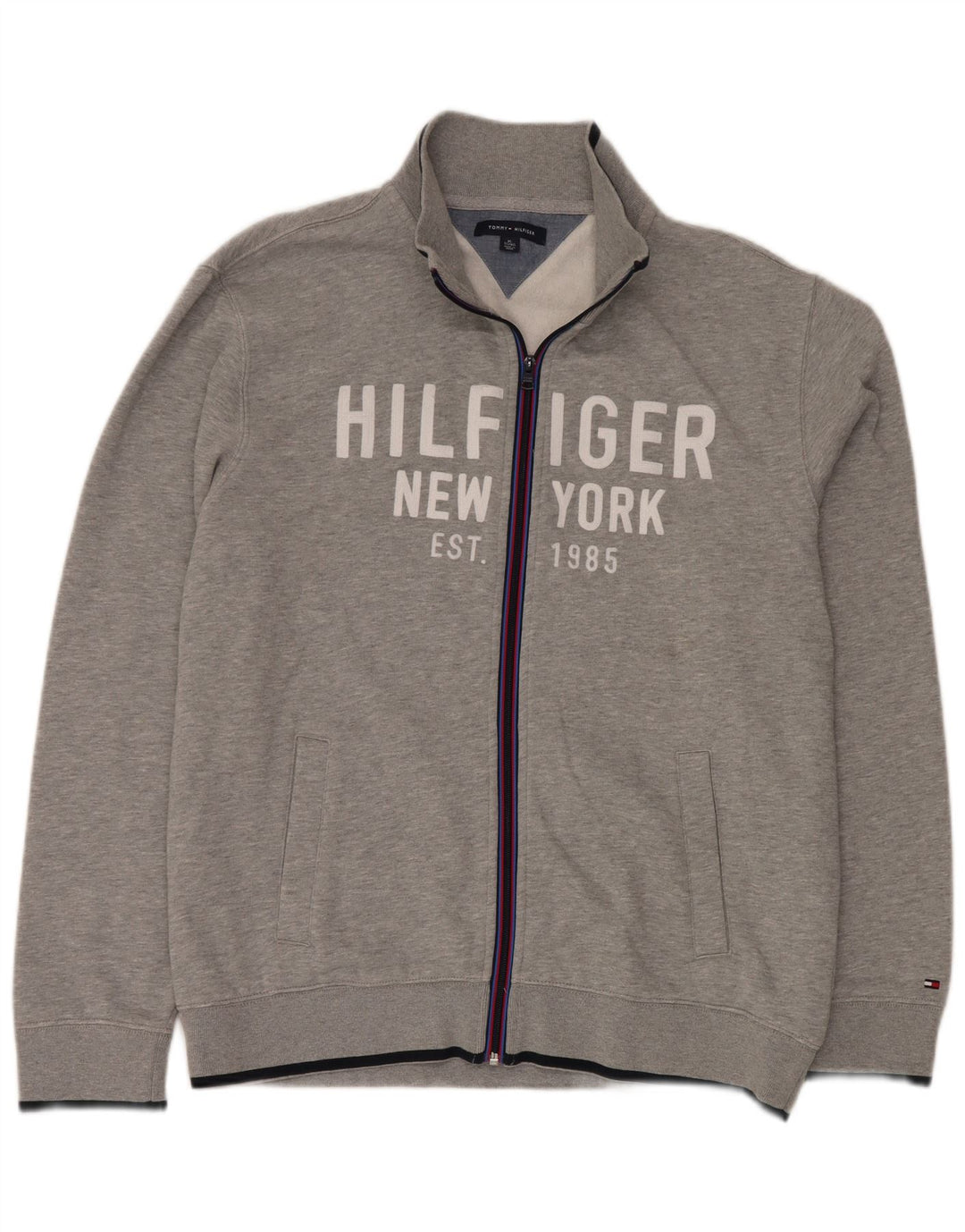 TOMMY HILFIGER Herren Grafik-Trainingsanzug-Oberteil, Jacke, XL, graue Baumwolle