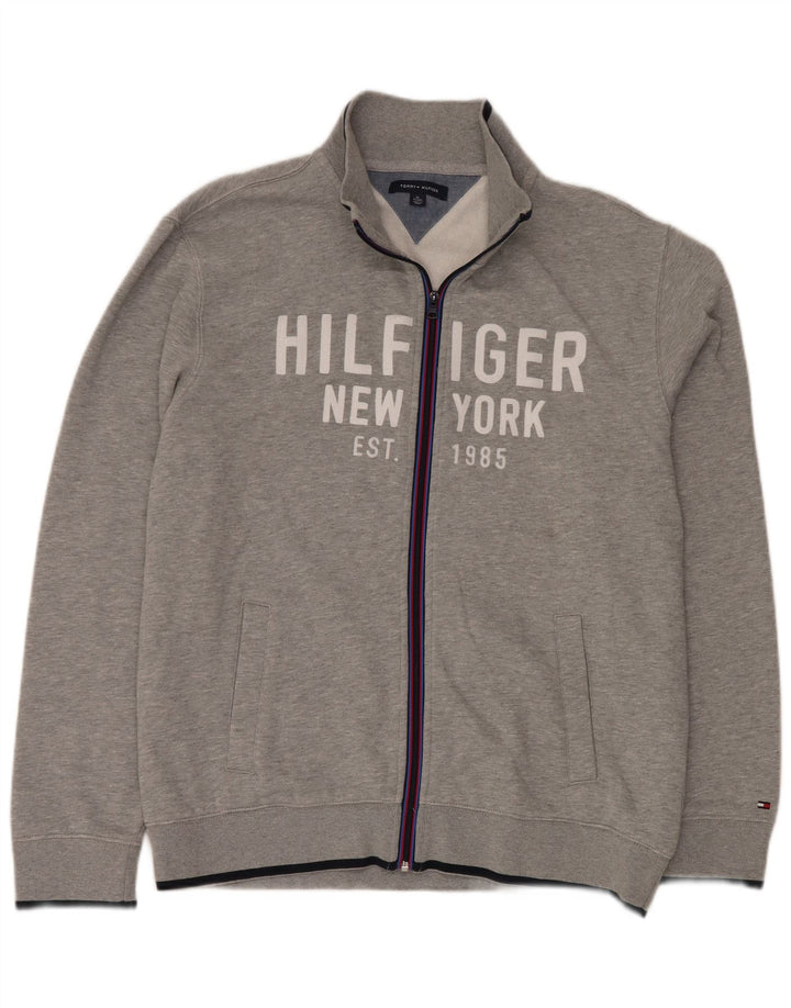 TOMMY HILFIGER Herren Grafik-Trainingsanzug-Oberteil, Jacke, XL, graue Baumwolle