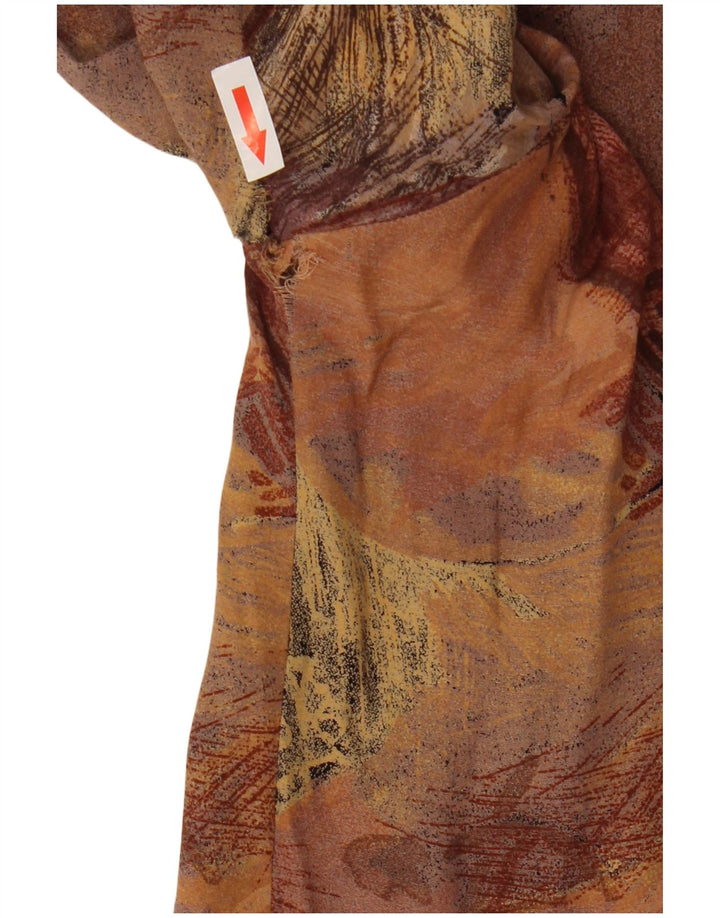 Vintage Damen Kurzarmhemd mit abstraktem Muster UK 14 Mittelbraun