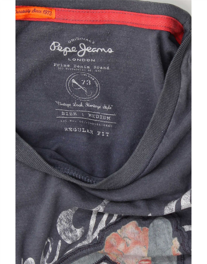 PEPE Jeans Herren-T-Shirt mit normaler Passform und Grafik, mittleres Marineblau