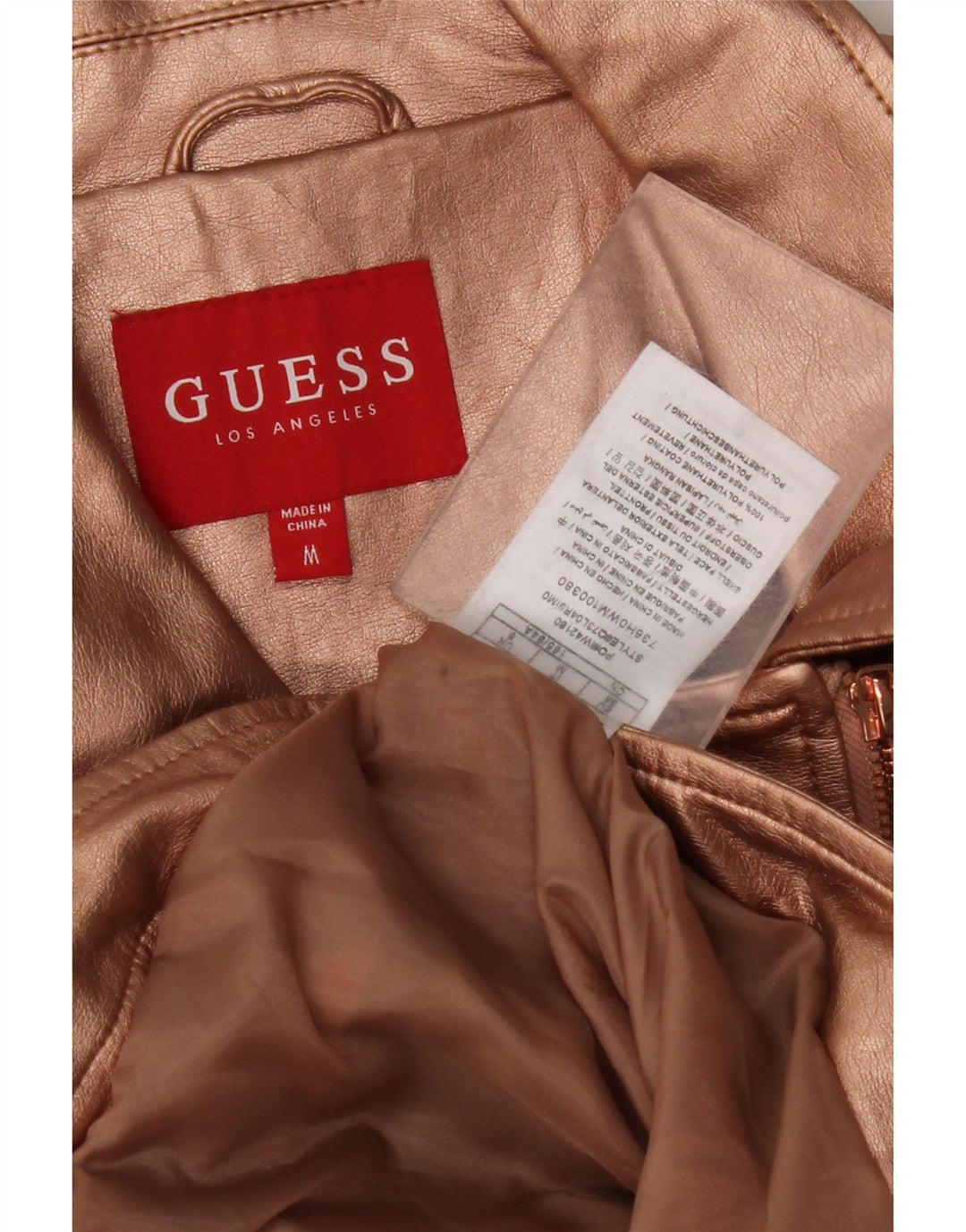 GUESS Damen Crop Kunstleder Bikerjacke UK 12 Medium Gold Polyurethan