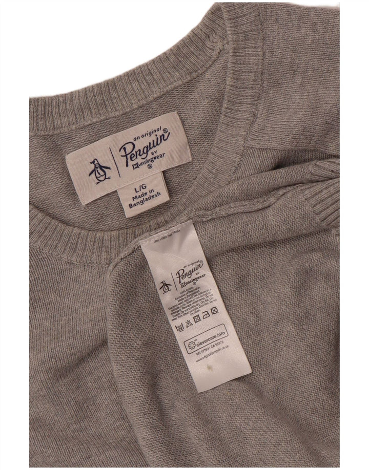 Penguin Herren-Pullover mit Rundhalsausschnitt, groß, aus grauer Baumwolle