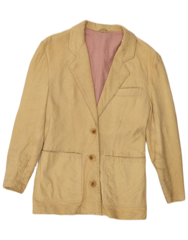Vintage Damen 3 Knopf Leder Blazer Jacke UK 10 Small Gelb