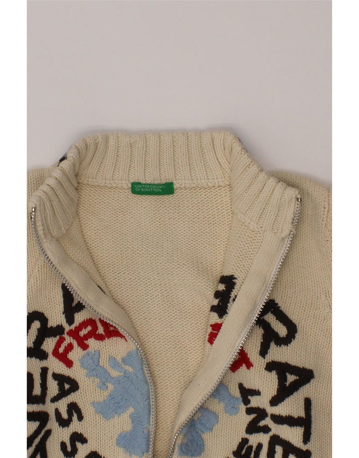 Benetton Jungen-Cardigan mit Grafik, 3–4 Jahre, Beige