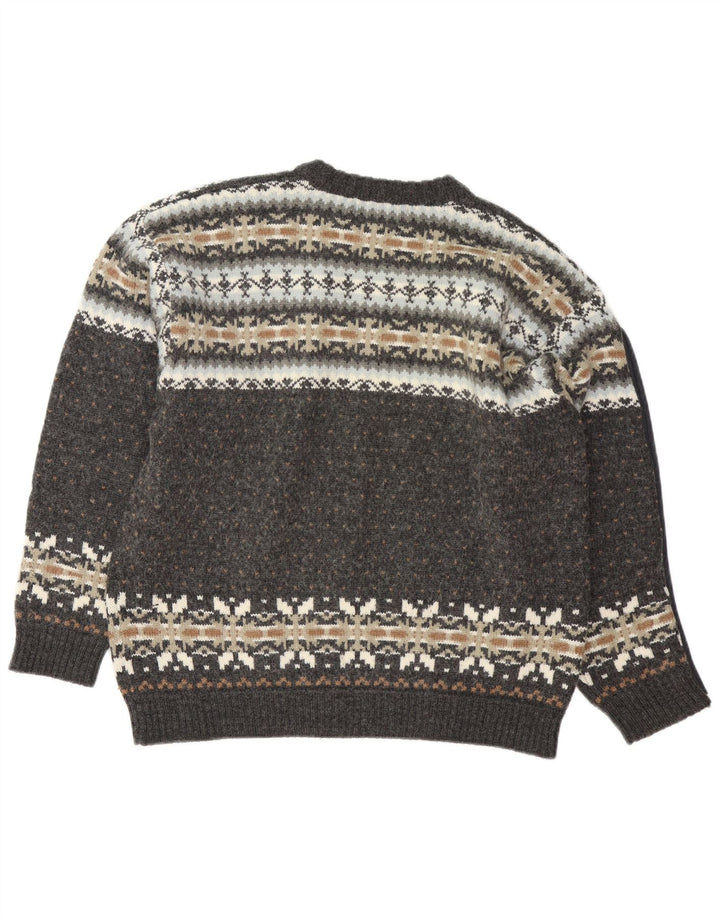 Lerros Herren-Pullover mit Rundhalsausschnitt, Größe L, Grau, Fair Isle