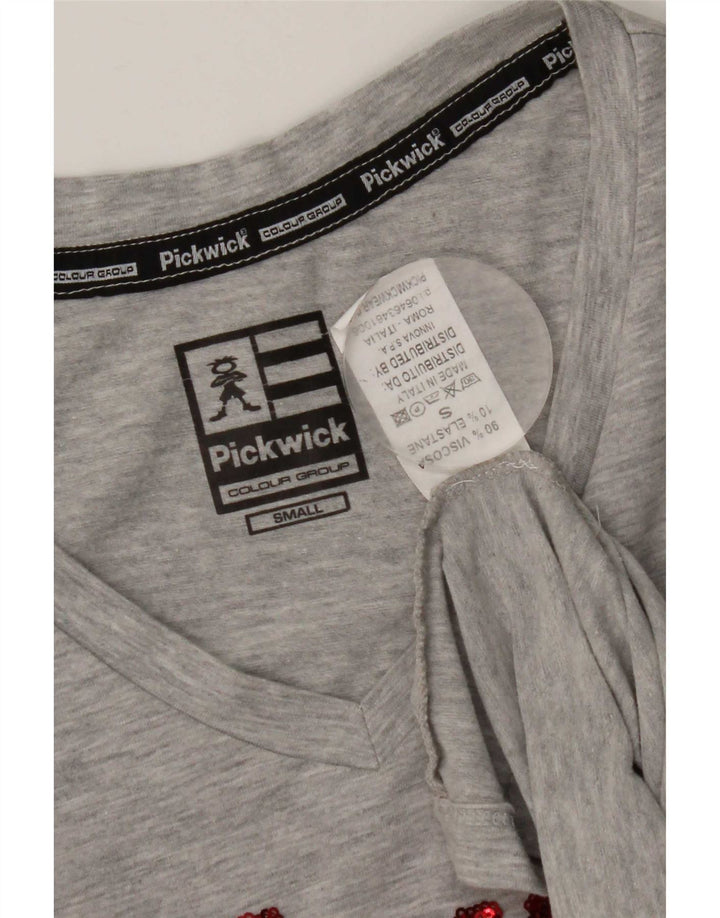Pickwick Grafik-Oberteil für Damen, langärmlig, UK 8, Größe S, grau gefleckte Viskose