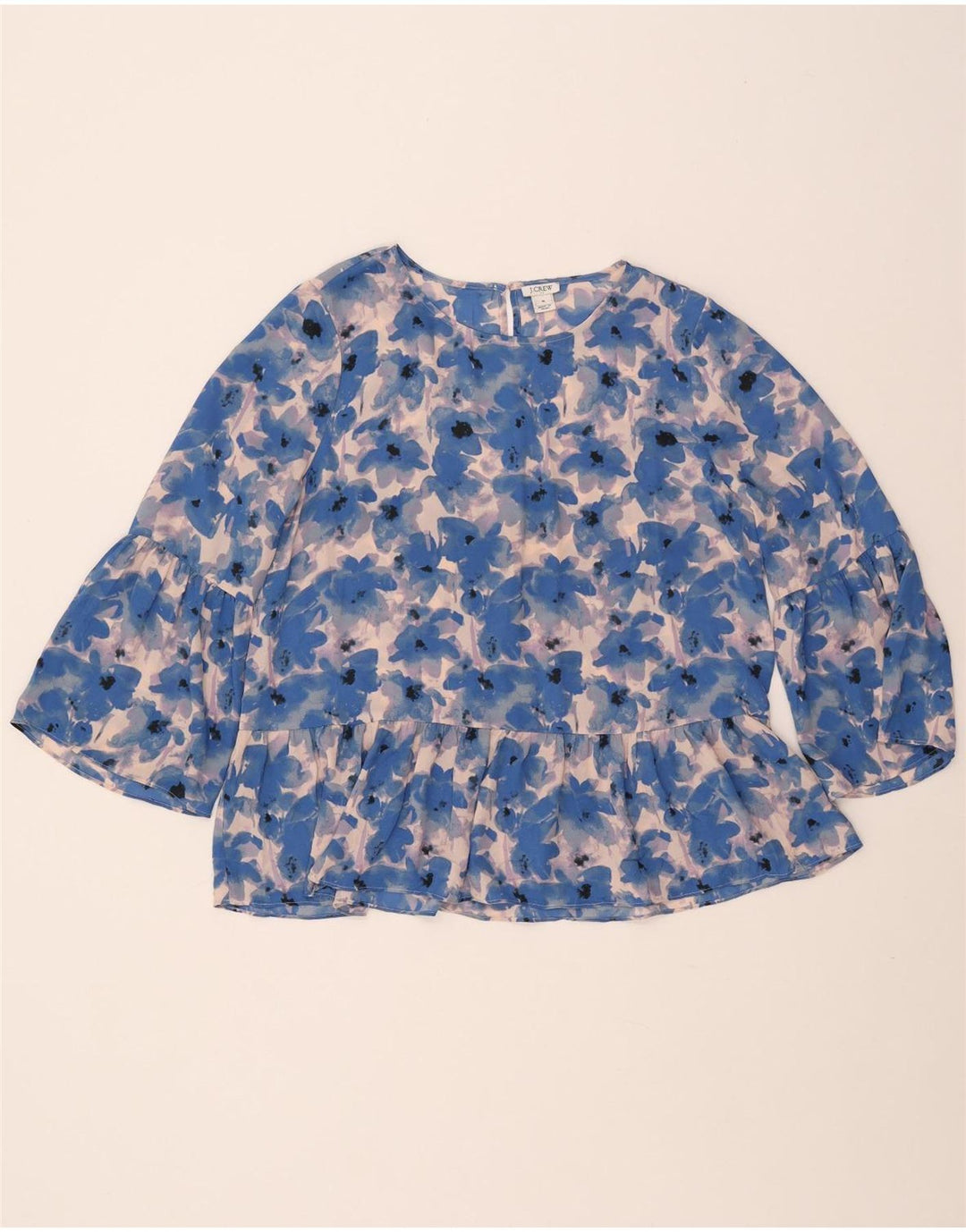 J. CREW Damen-Blusenoberteil mit 3/4-Ärmeln, UK-Größe 44, Mittelblaues, geblümtes Polyester